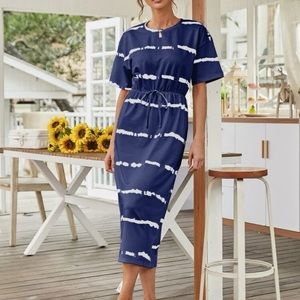 NWT SHEIN Blue and White Tie Dye Striped Junior’s Dress or Women’s Dress